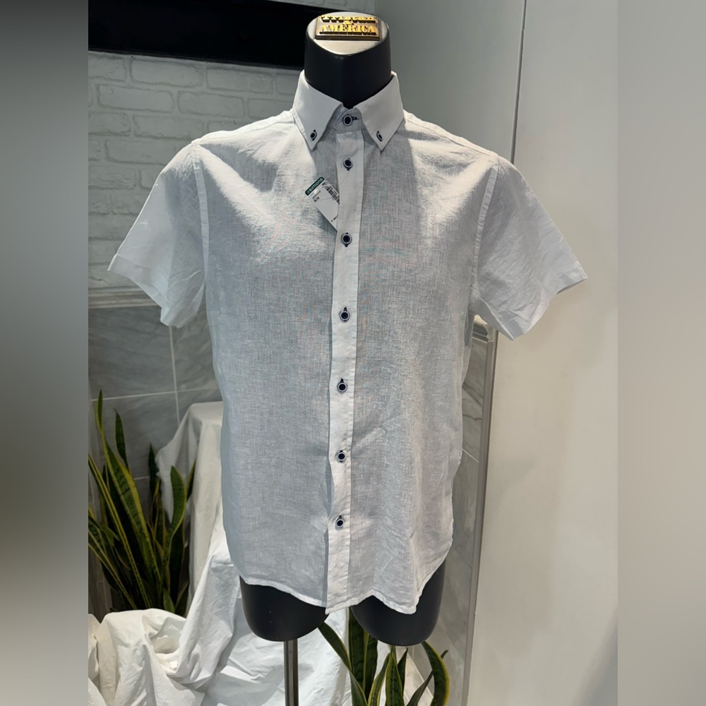 NWT Men's nautical White linen Short Sleeve Shirt